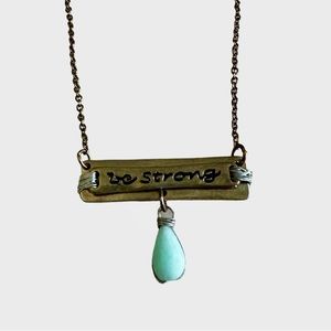 Be Strong Gold Tone Adjustable Bar Necklace with Earrings Set